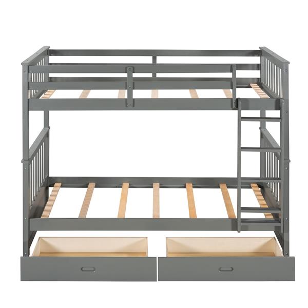 Twin-Over-Twin Bunk Bed with Ladders and Two Storage Drawers (Gray)(LT000265AAE)