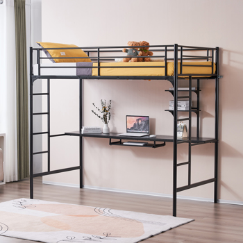 198*97.79*182cm With Table Shelf Elevated Bed Iron Bed Black