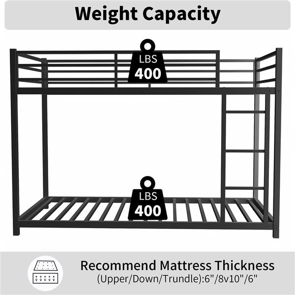 Metal Twin over Full Bunk Bed/ Heavy-duty Sturdy Metal/ Noise Reduced/ Safety Guardrail/No Box Spring Needed,Black