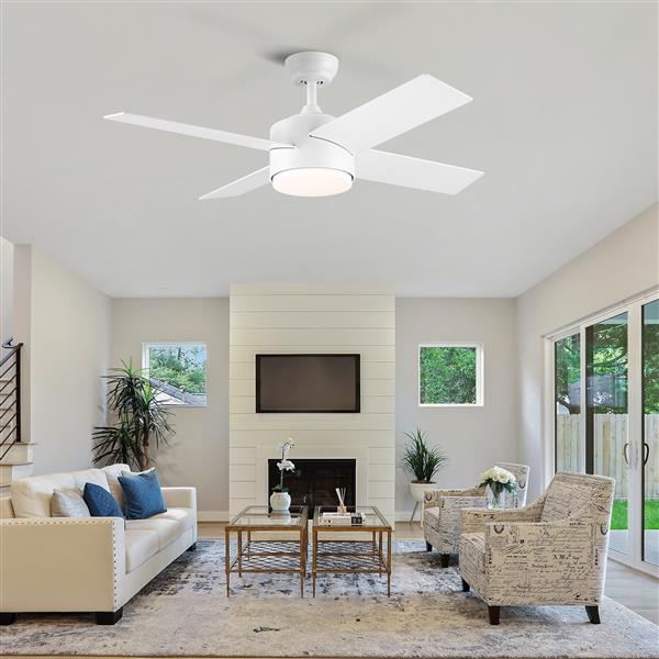 44 In Intergrated LED Ceiling Fan Lighting with White ABS Blade