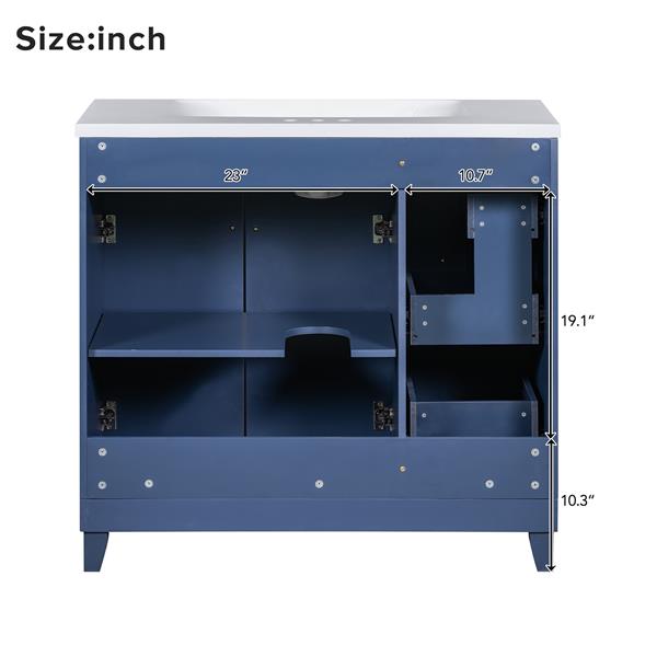 36-inch Bathroom Vanity, Transitional Style Bathroom Cabinet with Resin Sink, Navy Blue Single Bathroom Cabinet, with 2 Drawers and 1 Adjustable Storage Shelf, 2 Soft-close Doors