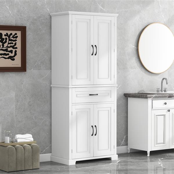 Bathroom Storage Cabinet with Doors and Drawer, Multiple Storage Space, Adjustable Shelf, White