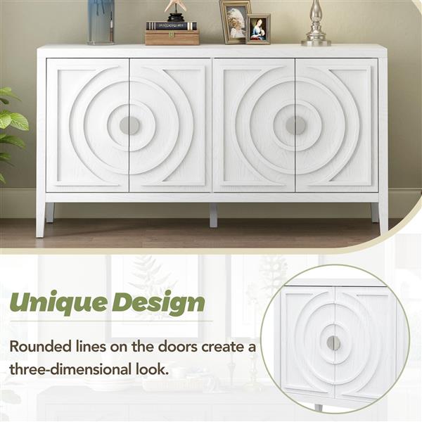 Retro Sideboard door with Circular Groove Design Round Metal Door Handle for Entrance, Dinning Room, Living Room (White)