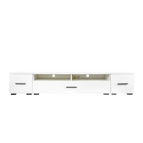 Extended, Minimalist Design TV stand with Color Changing LED Lights, Modern Universal Entertainment Center, High Gloss TV Cabinet for 90+ inch TV, White