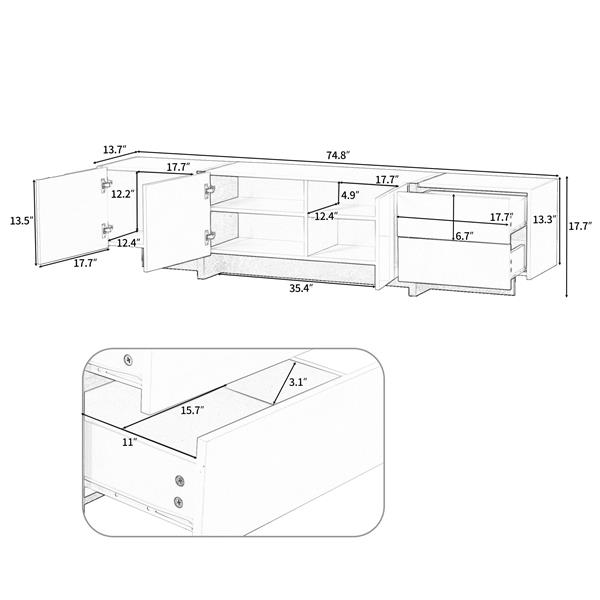 [VIDEO provided] White & Black Contemporary Rectangle Design TV Stand, Unique Style TV Console Table for TVs Up to 80'', Modern TV Cabinet with High Gloss UV Surface for Living Room.