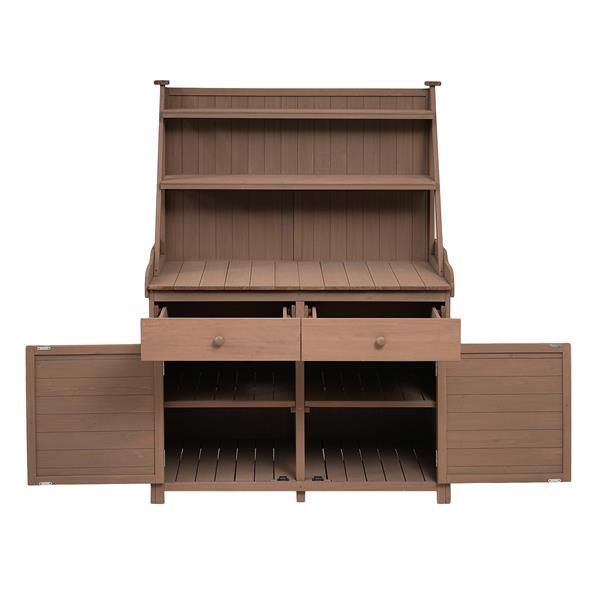 65inch Garden Potting Bench Table, Fir Wood Workstation with Storage Shelf, Drawer and Cabinet, Brown