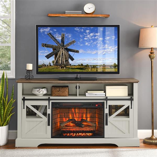 60 Inch Electric Fireplace  Entertainment Center With Door Sensor-Jasmine white color