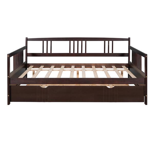 Full Size Daybed Wood Bed with Twin Size Trundle,Espresso