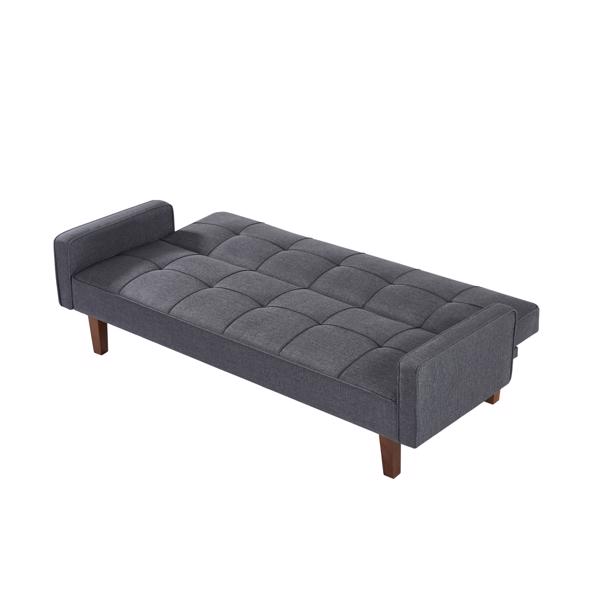 Grey Linen Sofa Bed, Convertible Sleeper Sofa with Arms, Solid Wood Feet and Plastic Centre Legs