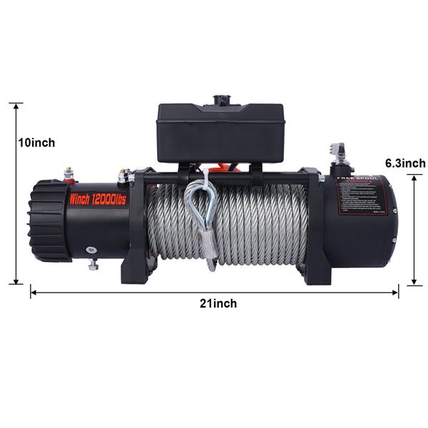 12V 12000LB Electric Winch Towing Trailer Steel Cable Off Road, Waterproof Wire Cable  for Truck UTV ATU SUV