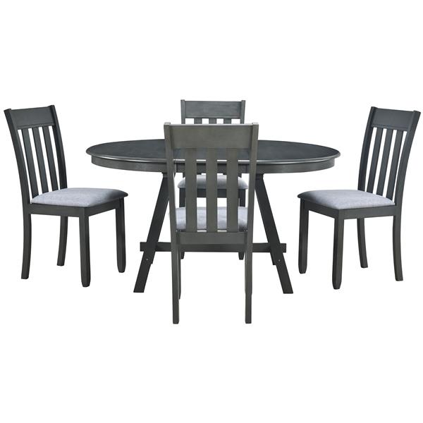 5-Piece Wood Dining Table Set Round Extendable Dining Table with 4 Dining Chairs, Dining Room Table Set for 4 person for Dining Room (Gray)