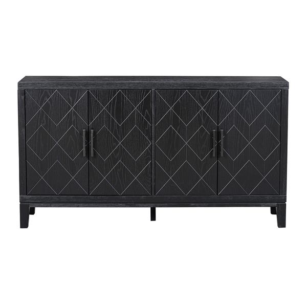 4-door Retro Sideboard with Adjustable Shelves, Two Large Cabinet with Long Handle, for Living Room and Dining Room (Black)