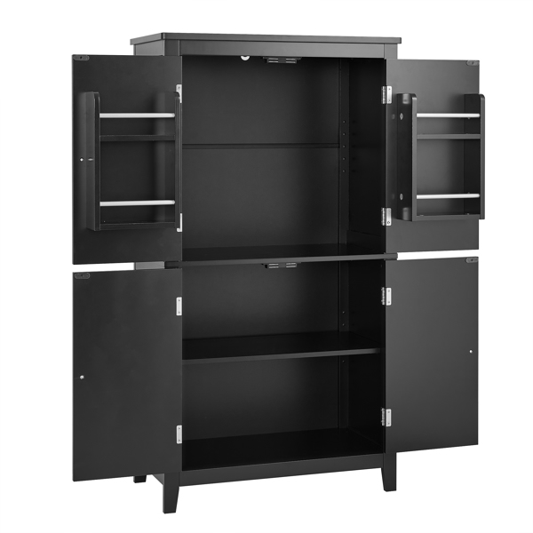 Elegant Bathroom Floor Storage Cabinet, Bathroom Storage Unit, Freestanding Cabinet with 4 Doors, Adjustable Shelves, Adaptable Shelves, Black 