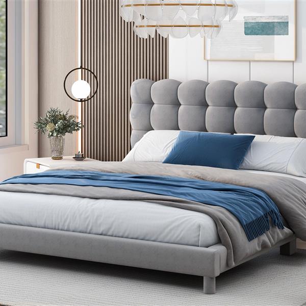 Full Size Upholstered Platform Bed with Soft Headboard,Gray