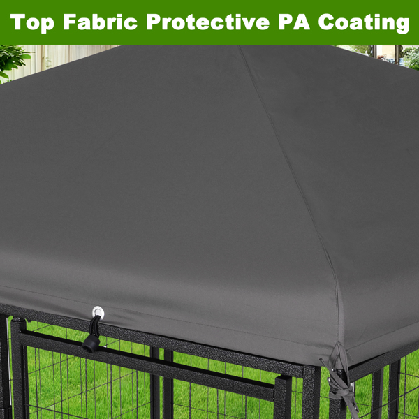 Outdoor Dog Kennel 4.5' x 4.5' x 4.8' with Waterproof Canopy Roof Heavy Duty Metal Dog Cage with Rotating Feeding Door