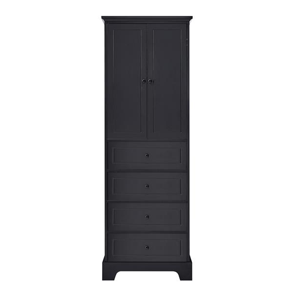 Storage Cabinet with 2 Doors and 4 Drawers for Bathroom, Office, Adjustable Shelf, MDF Board with Painted Finish, Black