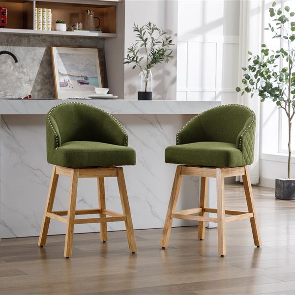 Bar Stools Set of 2 Counter Height Chairs with Footrest for Kitchen, Dining Room And 360 Degree Swivel