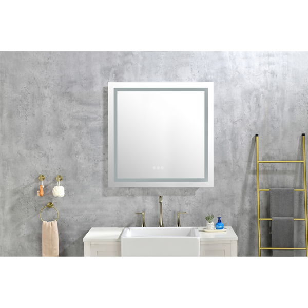 36x36 Inch LED Bathroom Mirror with Frontlit and Backlit, Wall Mounted Vanity Mirror with Smart Touch Button, Anti-Fog, Memory Function, 3 Colors, Stepless Dimmable Makeup Mirror(Horizontal/Vertical)