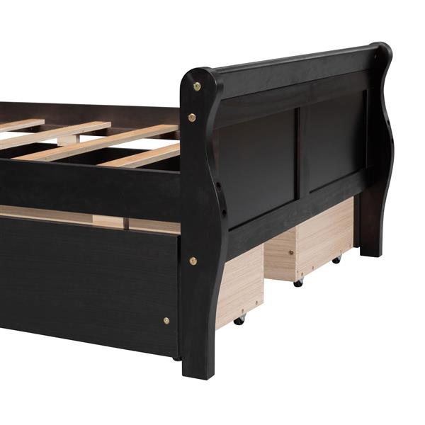 Twin Size Wood Platform Bed with 4 Drawers and Streamlined Headboard & Footboard, Espresso