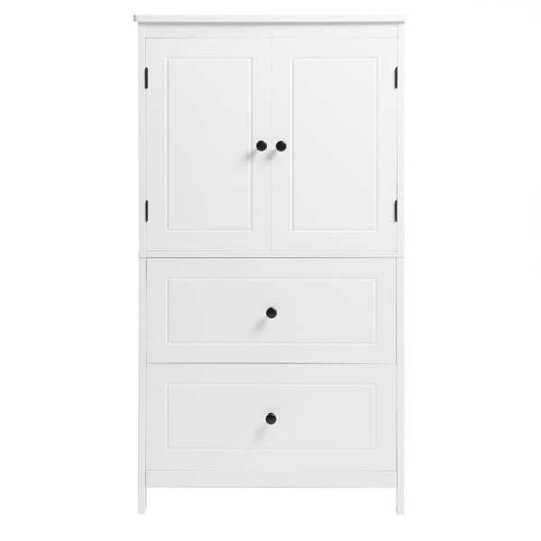 Bathroom Storage Cabinet, Cabinet with Two Doors and Drawers, Adjustable Shelf, MDF Board, White 