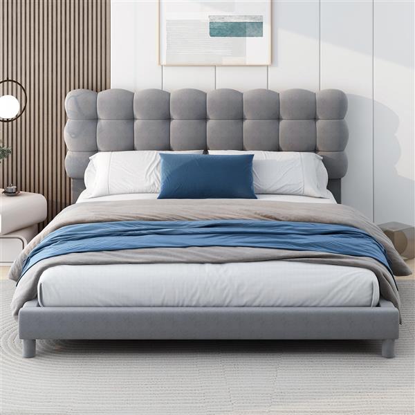 Full Size Upholstered Platform Bed with Soft Headboard,Gray