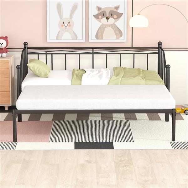 Twin Size Metal Daybed with Trundle, Daybed with Slat No Box required Black