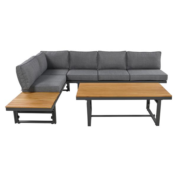 3-Piece Modern Multi-Functional Outdoor Sectional Sofa Set with Height-adjustable Seating and Coffee Table for Patio, Garden and Backyard (Grey)