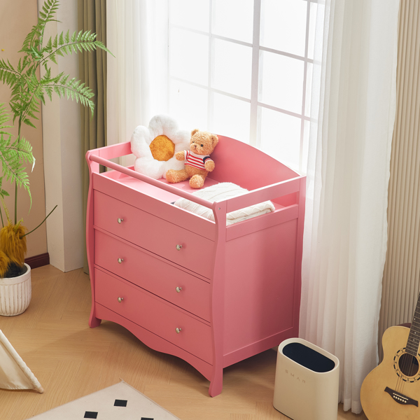 3-layer Drawer with Safety Belt Pink 90.5*58*92cm Wooden Bed Density Board Baby