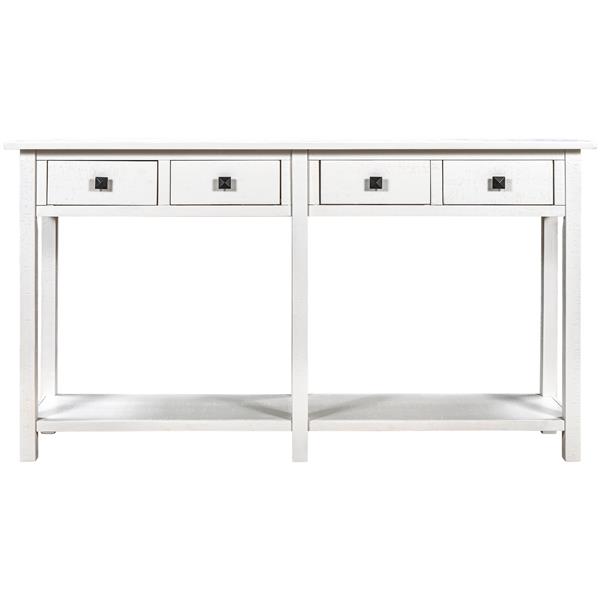 Rustic Brushed Texture Entryway Table Console Table with Drawer and Bottom Shelf for Living Room (Ivory White)