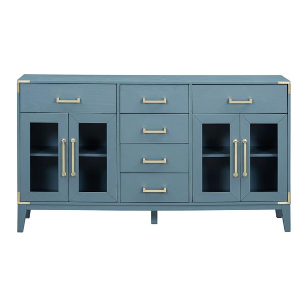 6-drawer and 2-Cabinet Retro Sideboard with Extra Large Storage Space, with ld Handles and Solid Wood Legs, for Kitchen and Living Room (Antique Blue)