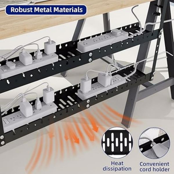 2 Layers Under Desk Cable Management Tray 31Inch Extendable Cable Management Tray Under Table Cable Management Tray Metal Under Desk Cord Management with Clamp Power Strip Cord Holder for Cable