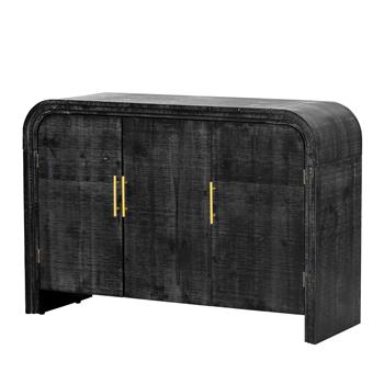 Retro Minimalist Curved Sideboard with ld Handles and Adjustable Dividers for Living Room or Dining Room (Antique Black)