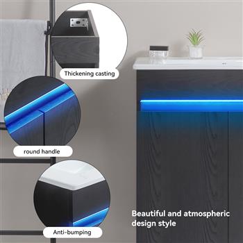 30\\" Bathroom Vanity with Sink, Radar Sensing Light, Large Storage Space and Metal legs, Wall Mounted/Standing Bathroom Vanity Sink,Black