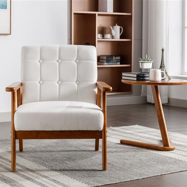 Leisure Chair with Solid Wood Armrest and Feet, Mid-Century Modern Accent chair, for Living Room Bedroom Studio chair