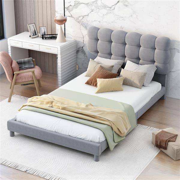 Twin Size Upholstered Platform Bed with Soft Headboard,Gray