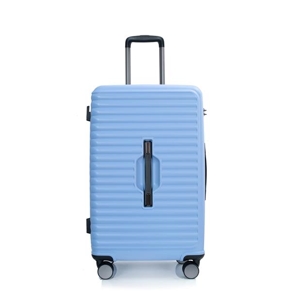 3 Piece Luggage Sets PC+ABS Lightweight Suitcase with Two Hooks, 360° Double Spinner Wheels, TSA Lock, (21/25/29) Light Blue