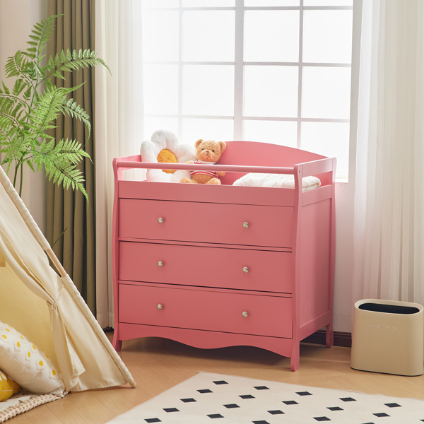 3-layer Drawer with Safety Belt Pink 90.5*58*92cm Wooden Bed Density Board Baby