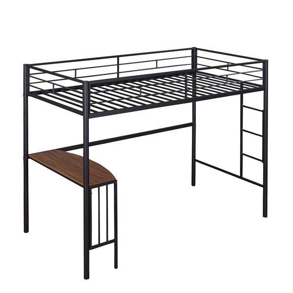 Twin Metal Loft Bed with Desk, Ladder and Guardrails, Loft Bed for Bedroom, Black