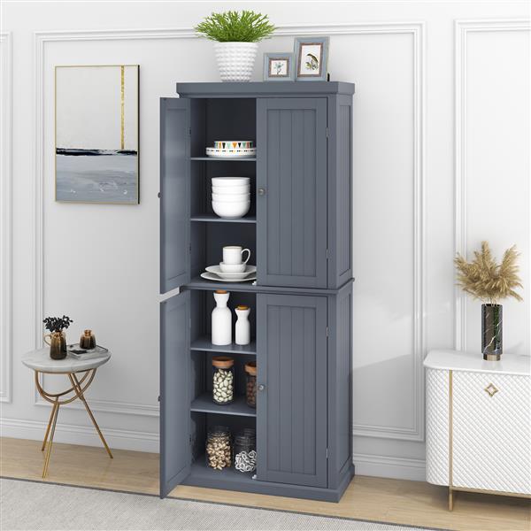 Freestanding Tall Kitchen Pantry, 72.4" Minimalist Kitchen Storage Cabinet Organizer with 4 Doors and Adjustable Shelves,Gray