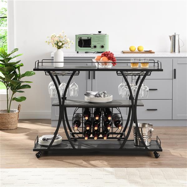 Industrial Bar Cart Kitchen Bar&Serving Cart for Home with Wheels 3 -Tier Storage Shelves