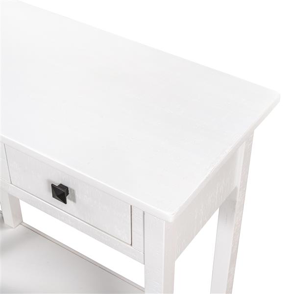 Rustic Brushed Texture Entryway Table Console Table with Drawer and Bottom Shelf for Living Room (Ivory White)