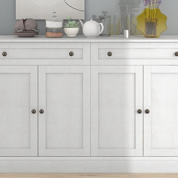 Kitchen Sideboard Storage Buffet Cabinet with 2 Drawers & 4 Doors Adjustable Shelves for Dining Room, Living Room (Antique White)