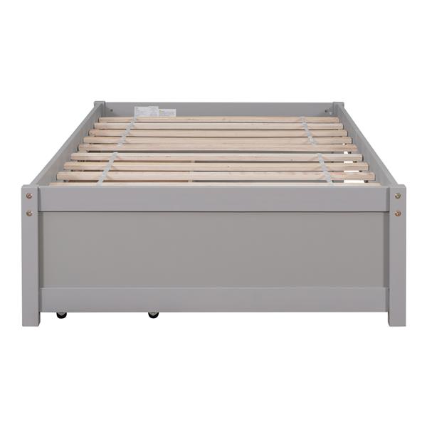 Twin Bed with 2 Drawers, Solid Wood, No Box Spring Needed ,Grey