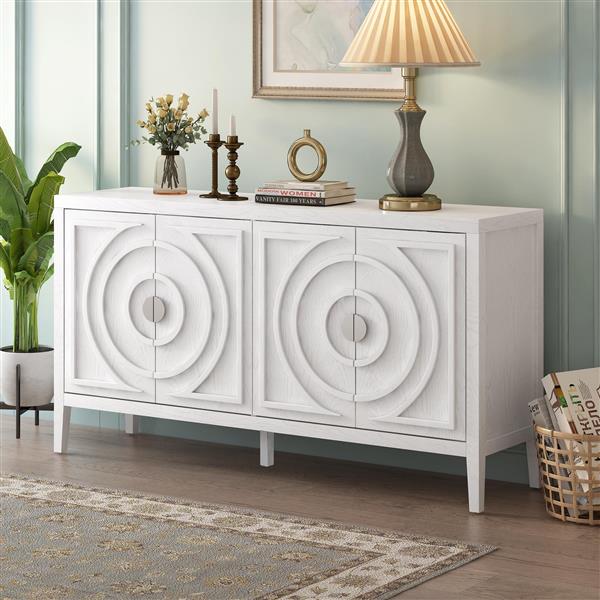 Retro Sideboard door with Circular Groove Design Round Metal Door Handle for Entrance, Dinning Room, Living Room (White)