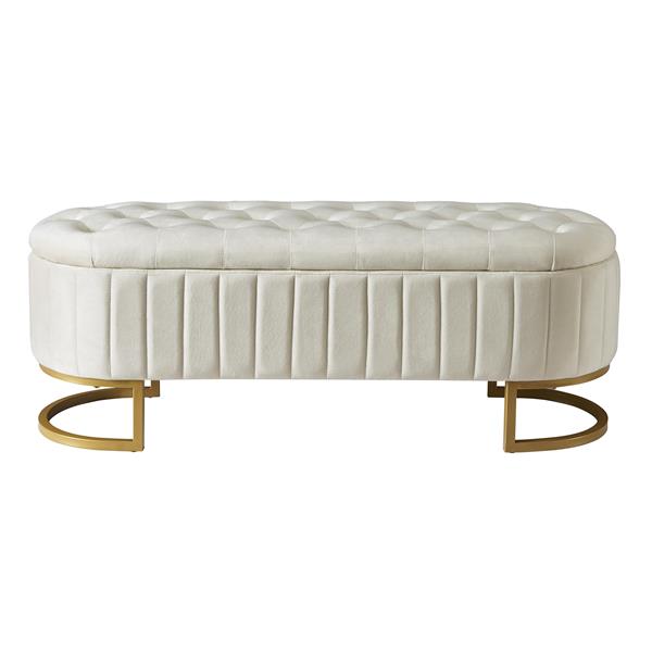 Elegant Upholstered Velvet Storage Ottoman with Button-Tufted,Storage Bench with Metal Legs for Bedroom,Living Room,Fully Assembled Except Legs,Beige