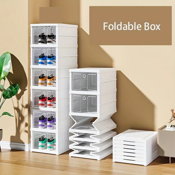 6pcs Installation-Free Shoe Storage Box With Multi-layer, Space-Saving Foldable Shoe Rack, Storage Organizer For Entryway, Hallway, Bedroom, Living Room, Dorm, Hotel Shoe Shops Supplies