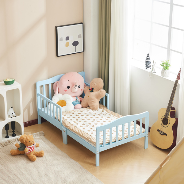 Single Vertical Board with Guardrails on Both Sides Blue 135*75*62.5cm Wooden Bed Pine Children