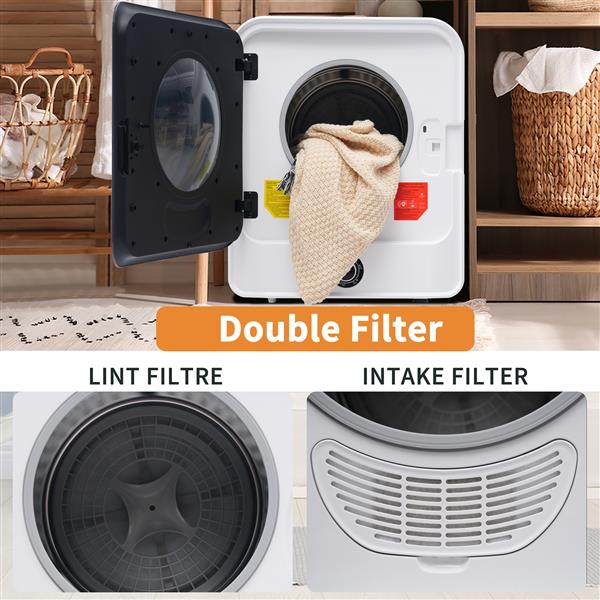 1.95 Cu.ft Front Load Clothes Dryer, Portable Compact Dryer 830W,  5 Drying Modes, Stainless Steel Drum, with Overheat Protection, Dust Removal, Deodorization and Lint Removal Functions, Black Door