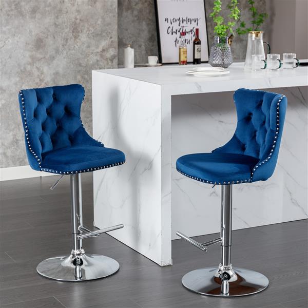 Furniture,Swivel Velvet Barstools Adjusatble Seat Height from 25-33 Inch, Modern Upholstered Chrome base Bar Stools with Backs Comfortable Tufted for Home Pub and Kitchen Island（Blue,Set of 2）