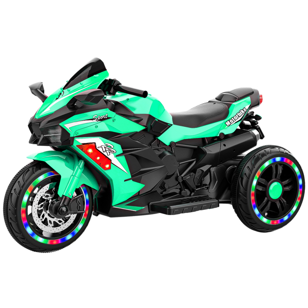 Electric Motorcycle for Kids, 12V Battery Powered Ride on Toys 3 Wheels Motorcycle with LED Lights, Bluetooth Music, Green (No shipping on weekends) (Temu, Walmart Amazon prohibited)